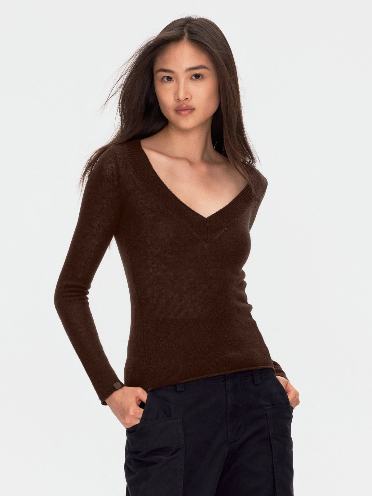 Wool Cashmere V Neck Knit