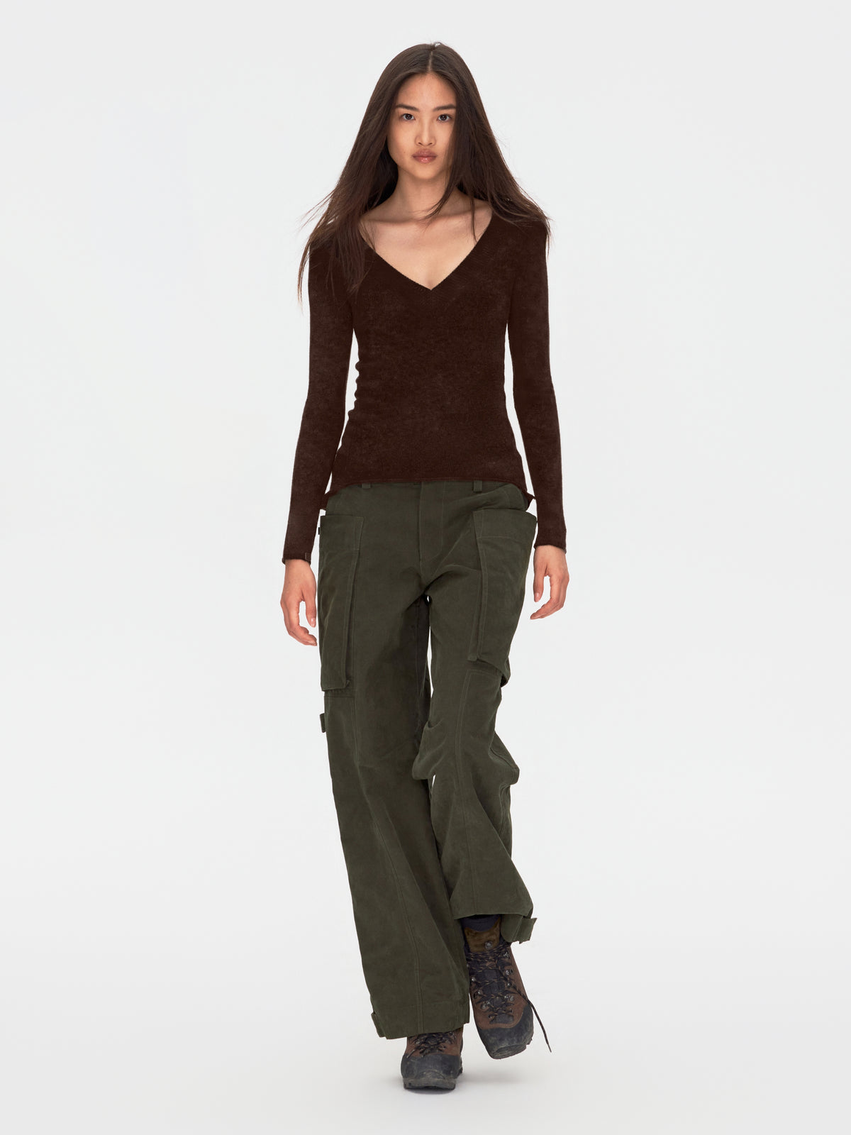 Wool Cashmere V Neck Knit