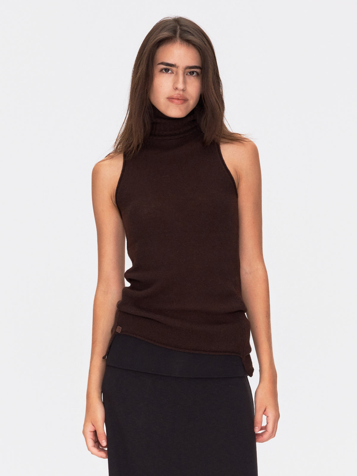 Wool Cashmere Sleeveless Roll Neck Knit