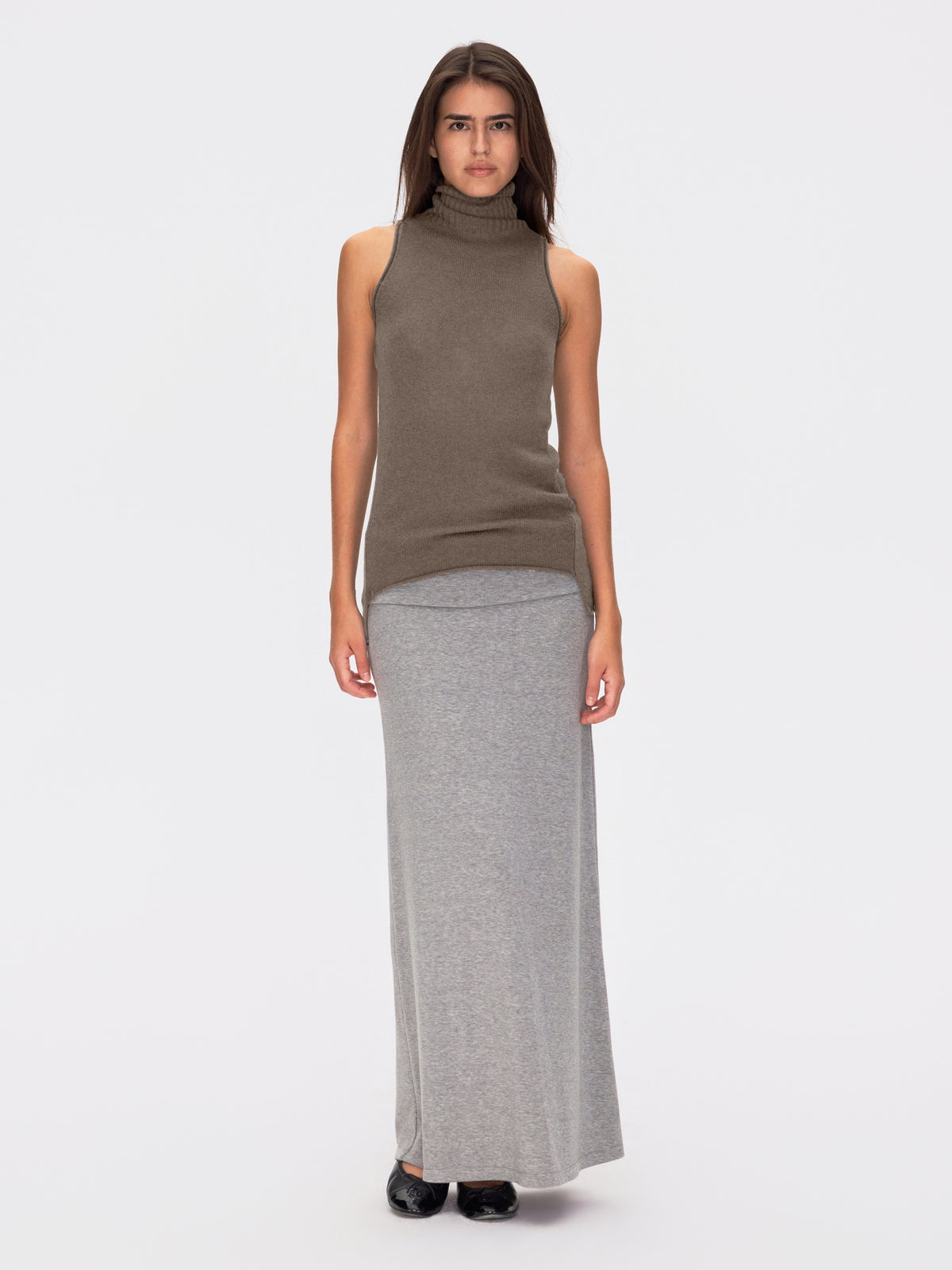 Wool Cashmere Sleeveless Roll Neck Knit