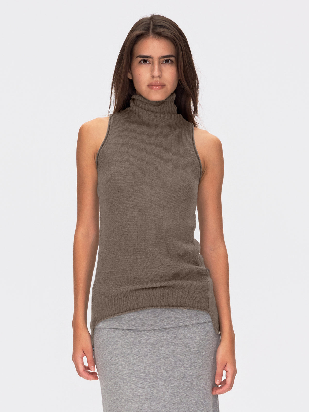 Wool Cashmere Sleeveless Roll Neck Knit