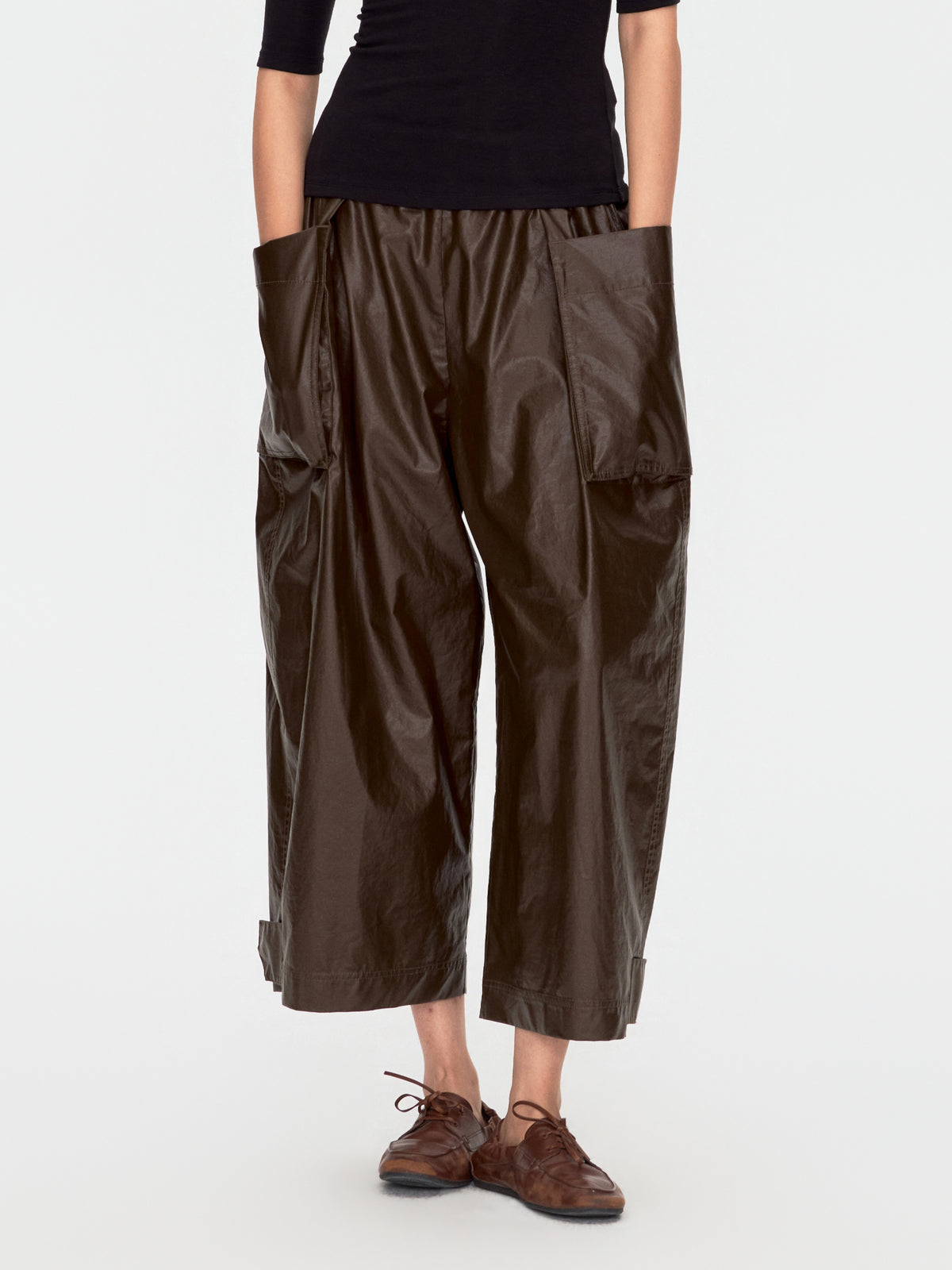 Oversized Pocket Waxed Cargo Trousers
