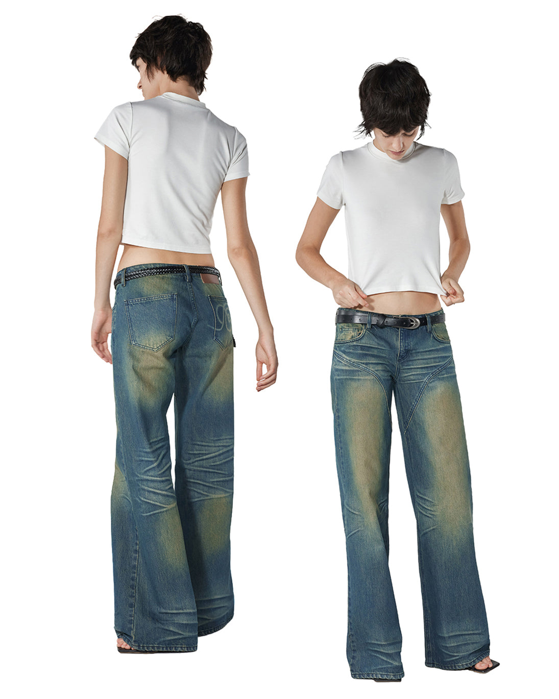 FaxCopyExpress WIDE-LEG DIRTY WASH JEANS-