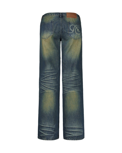 Wide-leg Dirty Wash Jeans