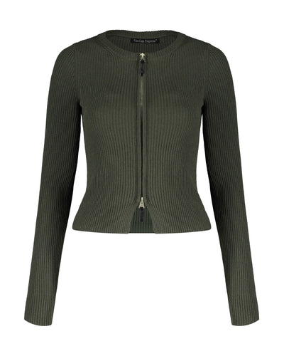 Tight Ribbed-knit Zipper Cardigan