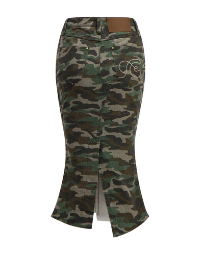 Camouflage Denim Fishtail Skirt