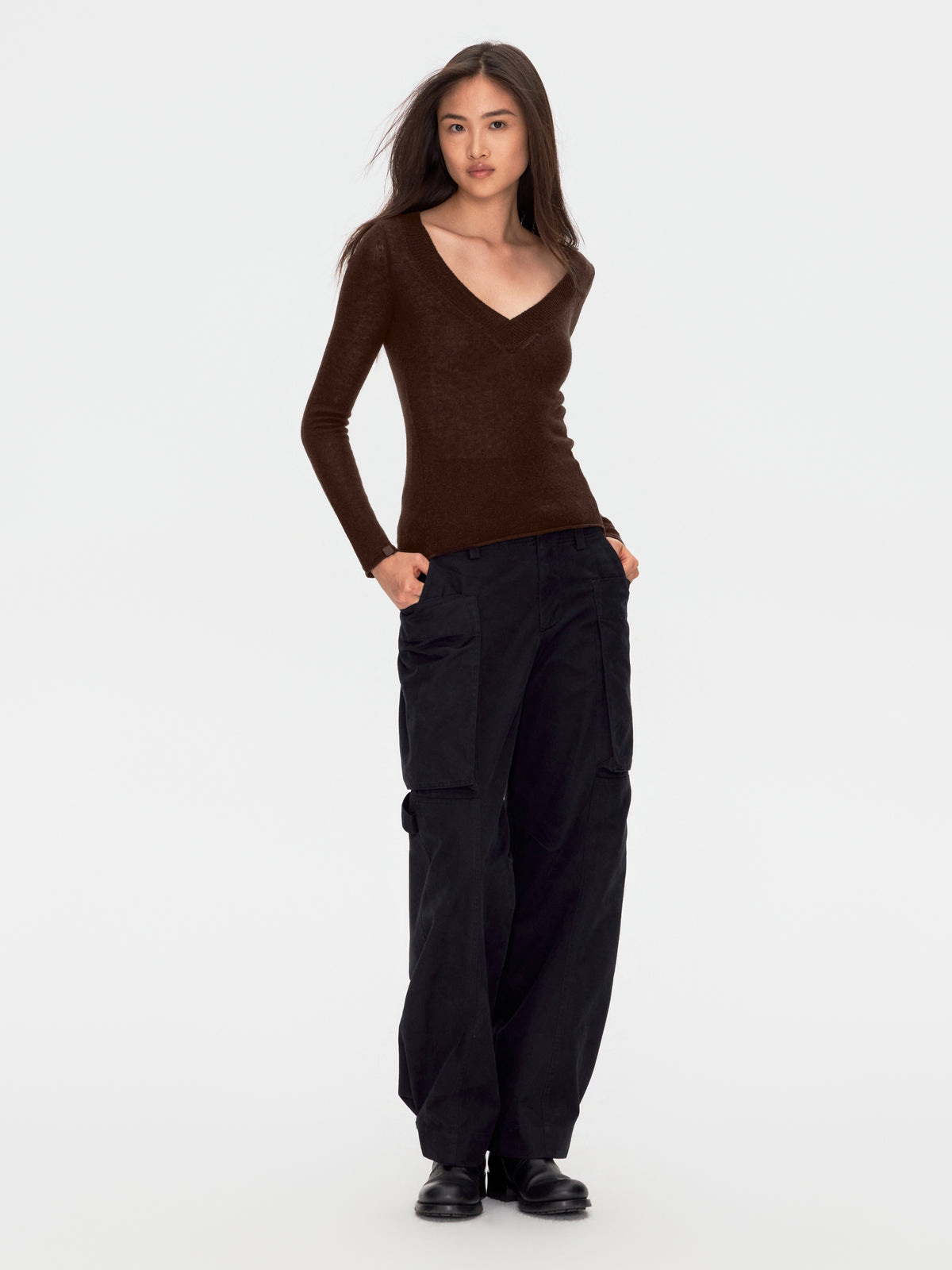 Wool Cashmere V Neck Knit