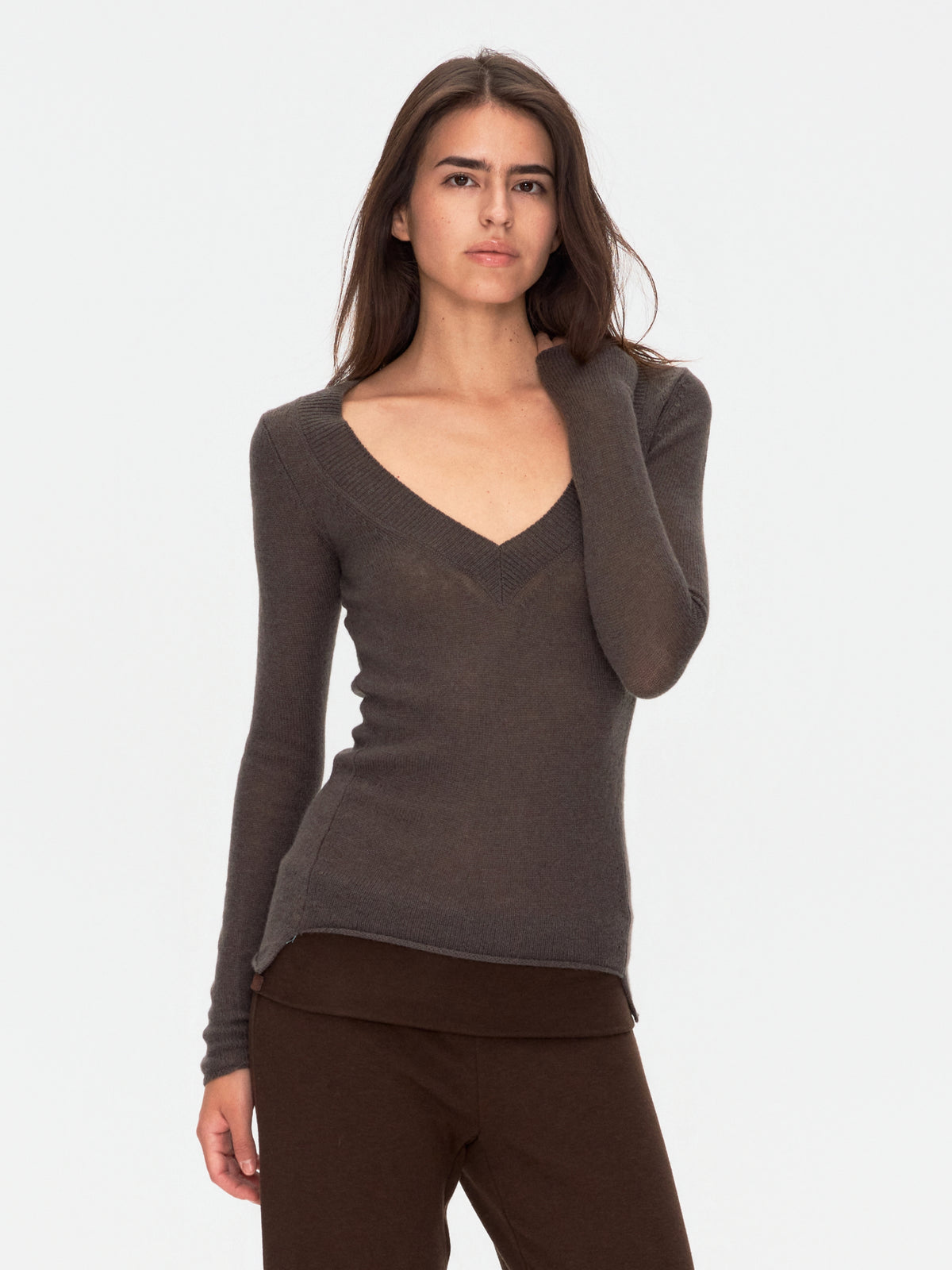 Wool Cashmere V Neck Knit