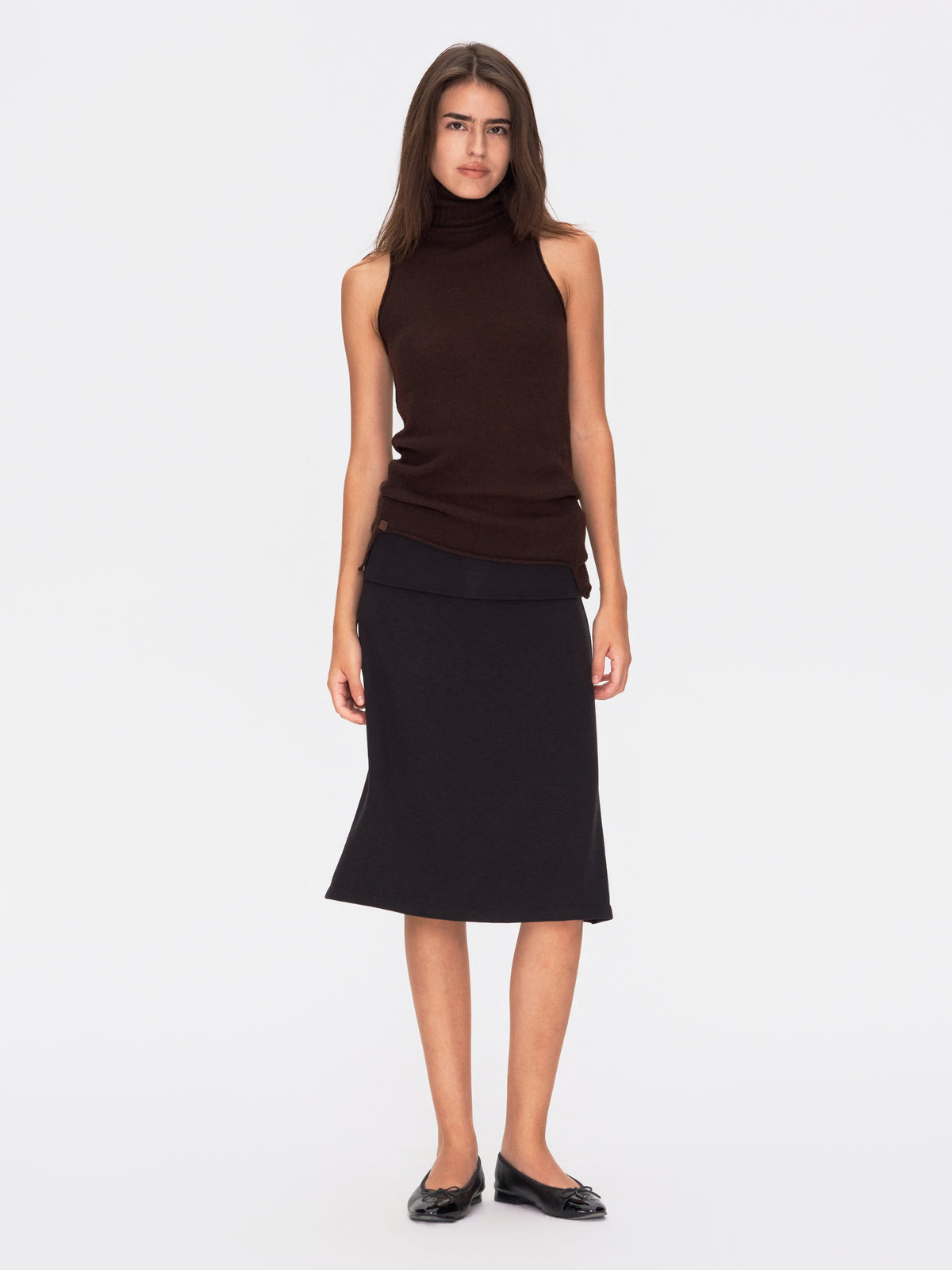 Wool Cashmere Sleeveless Roll Neck Knit