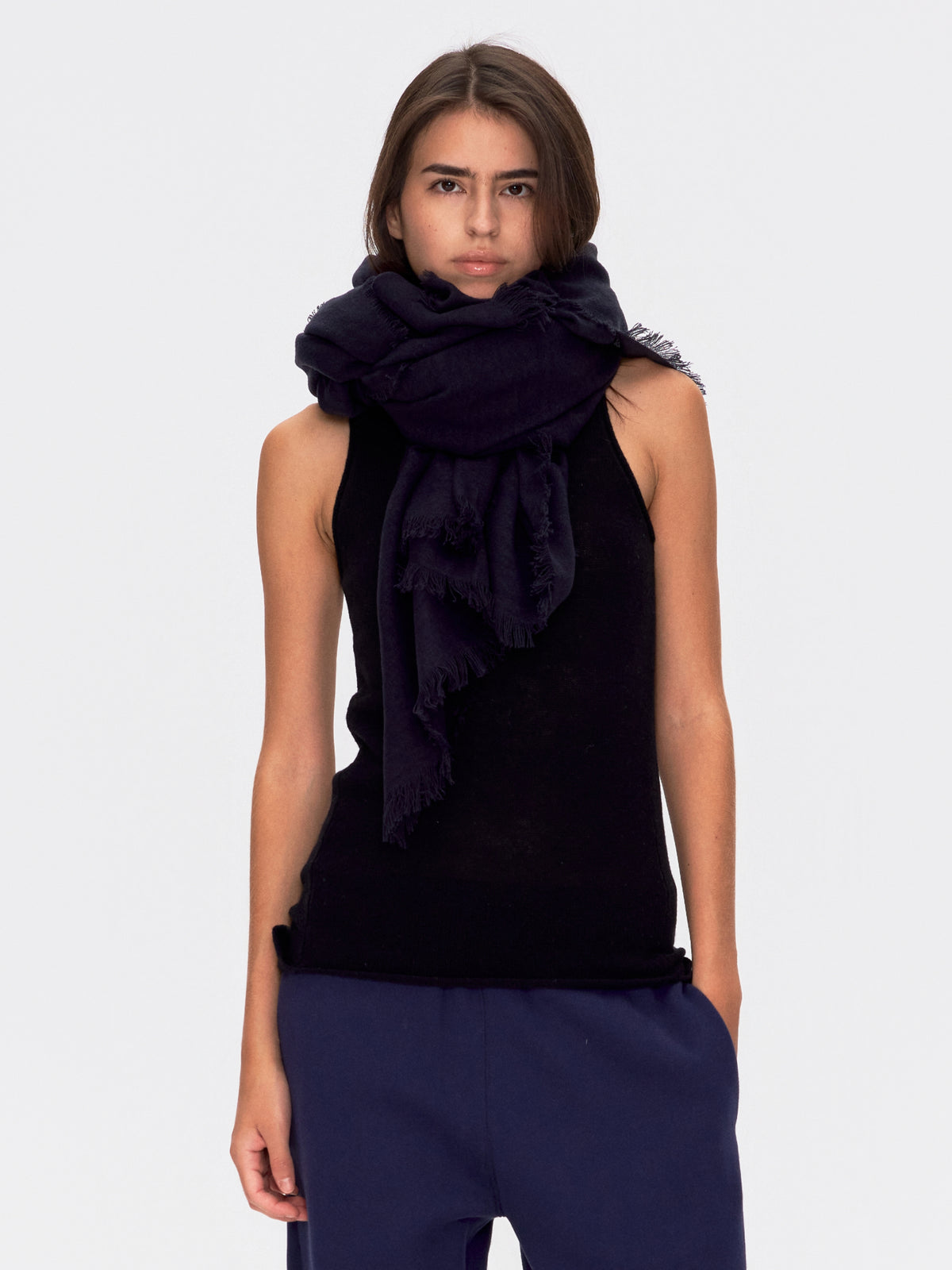 Wool Cashmere Sleeveless Roll Neck Knit