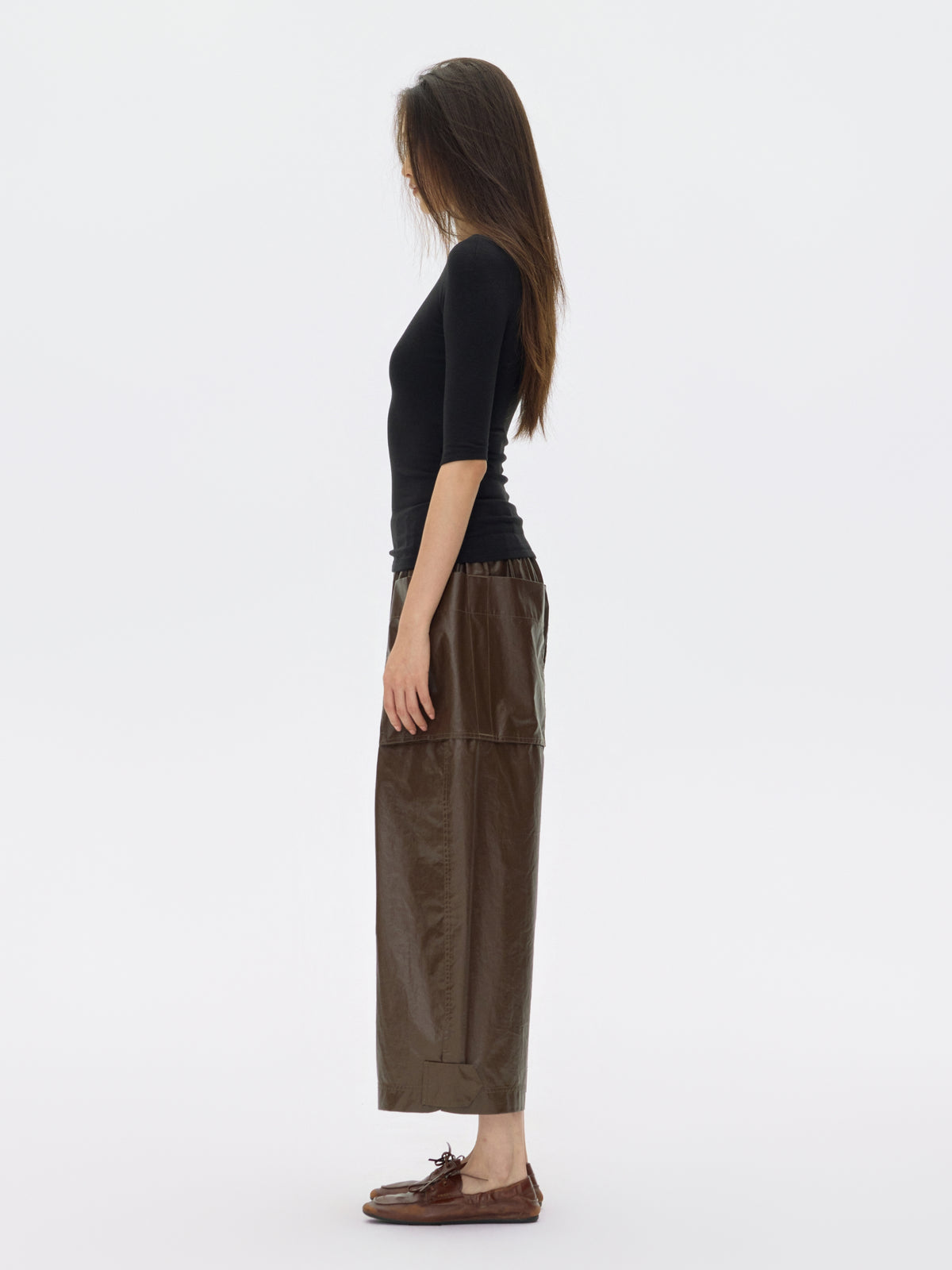Oversized Pocket Waxed Cargo Trousers
