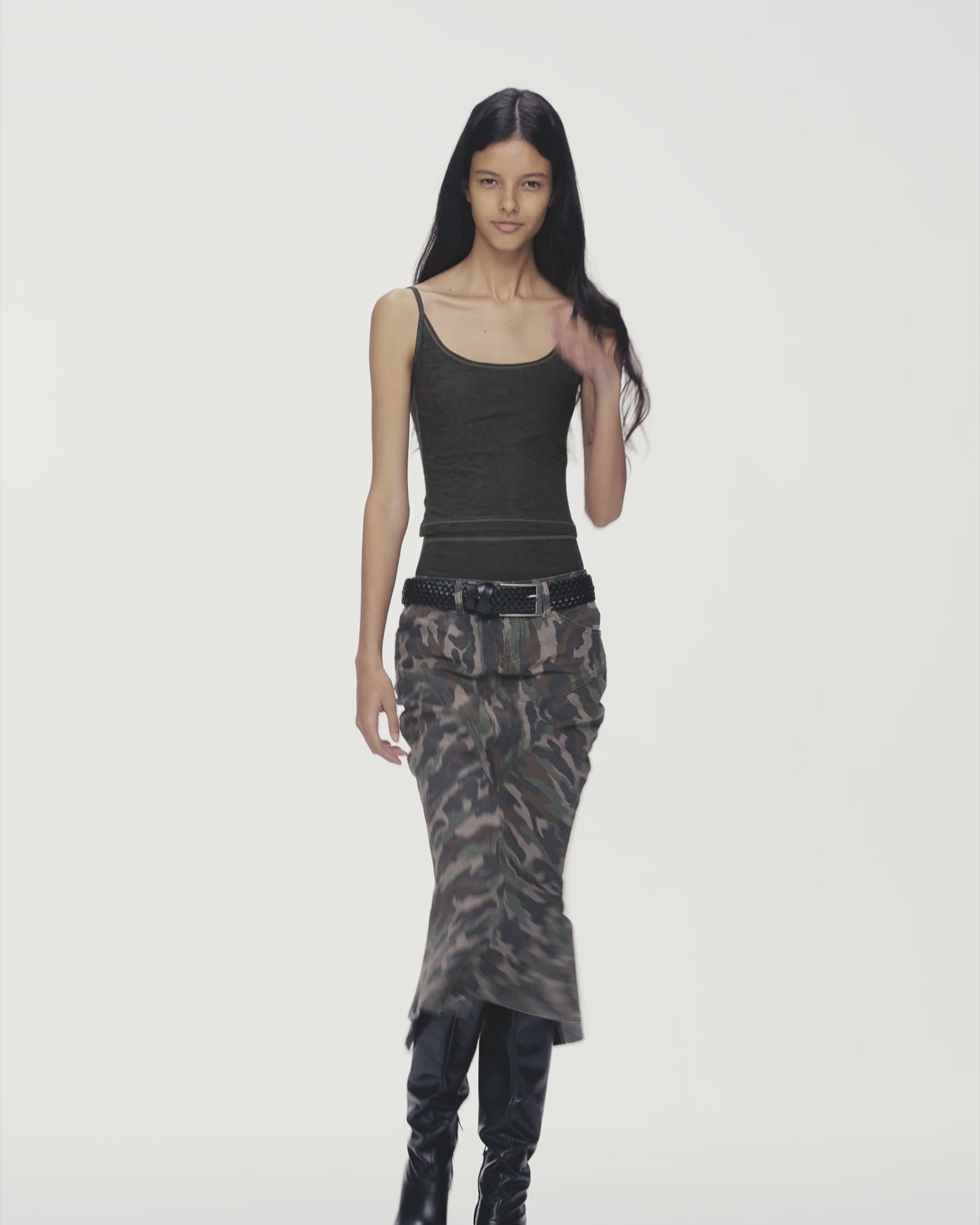 Camouflage Denim Fishtail Skirt