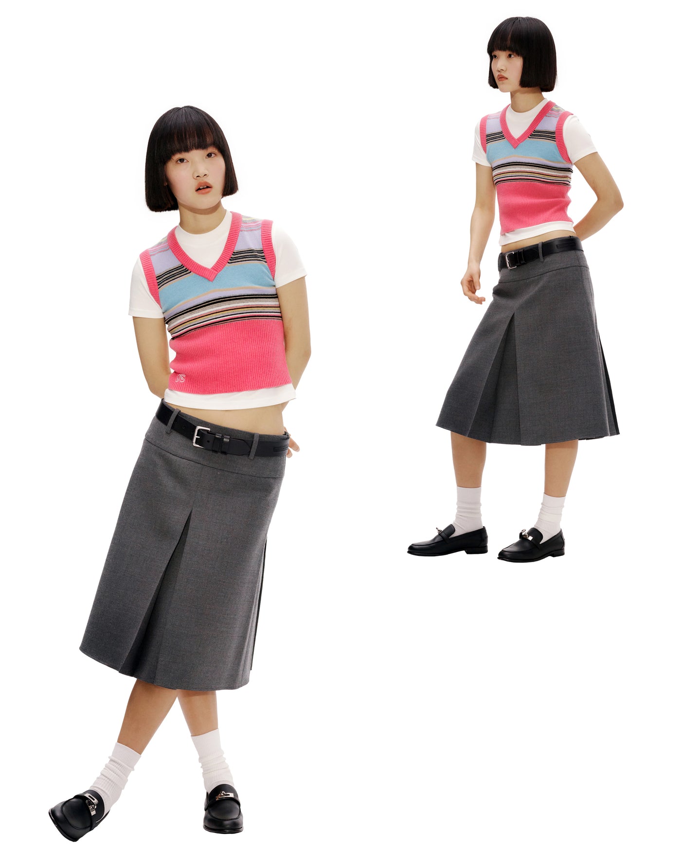 Pink Stripes Casual Thin Wool Vest