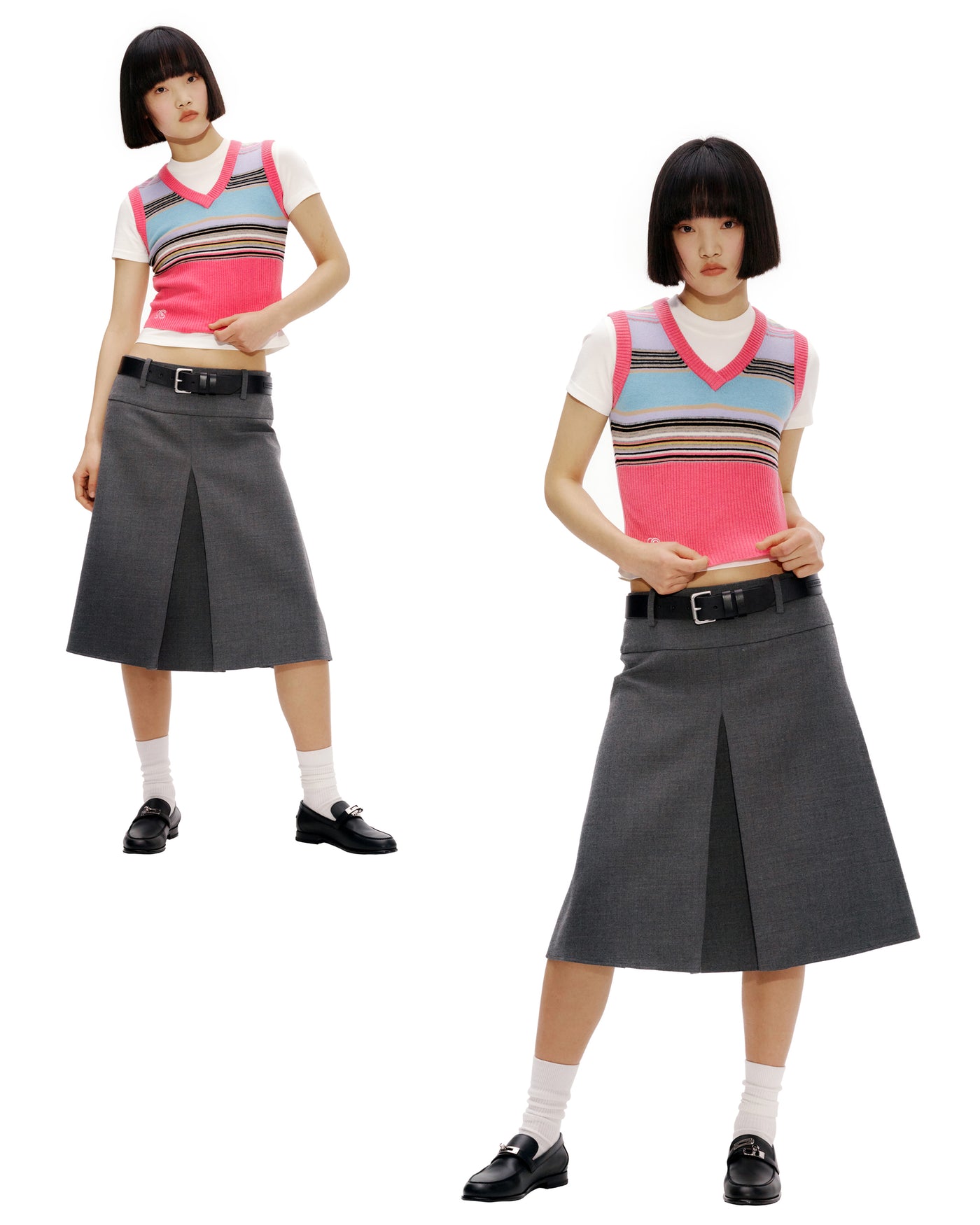 Pink Stripes Casual Thin Wool Vest