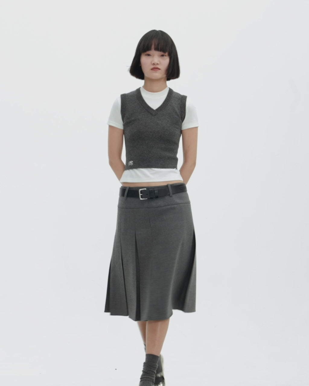 Fax Copy Express* Pleated Fishtail Skirtひざ丈スカート - TIIA