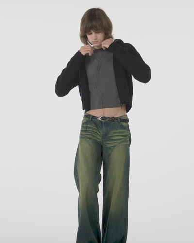 Wide-leg Dirty Wash Jeans